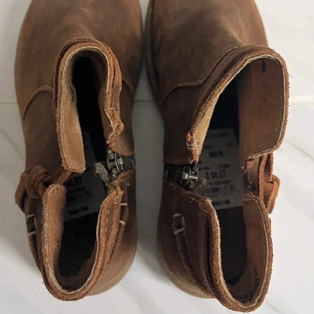 Born Women's Tarkiln Brown Suede Ankle Boots Zip Leather‎ Wrap Laces Size 6 M/W